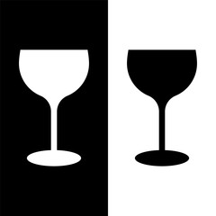 black and white wine glasses icon, wine glassware vector logo illustration for graphic and web design