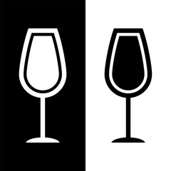 black and white wine glasses icon, wine glassware vector logo illustration for graphic and web design
