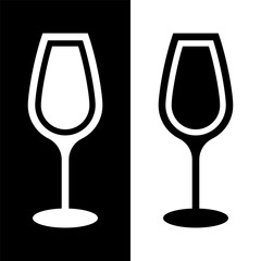 black and white wine glasses icon, wine glassware vector logo illustration for graphic and web design