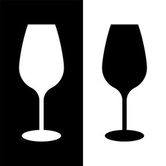 black and white wine glasses icon, wine glassware vector logo illustration for graphic and web design