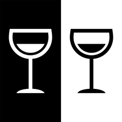 black and white wine glasses icon, wine glassware vector logo illustration for graphic and web design