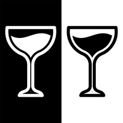 black and white wine glasses icon, wine glassware vector logo illustration for graphic and web design
