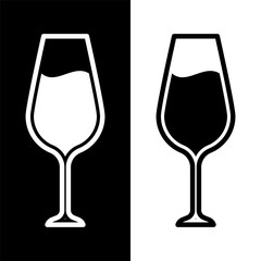 black and white wine glasses icon, wine glassware vector logo illustration for graphic and web design