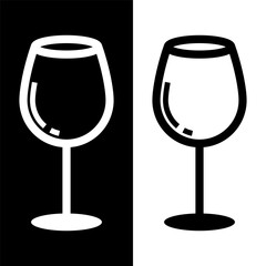 black and white wine glasses icon, wine glassware vector logo illustration for graphic and web design