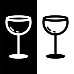 black and white wine glasses icon, wine glassware vector logo illustration for graphic and web design