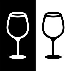 black and white wine glasses icon, wine glassware vector logo illustration for graphic and web design