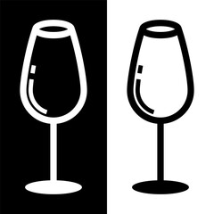 black and white wine glasses icon, wine glassware vector logo illustration for graphic and web design