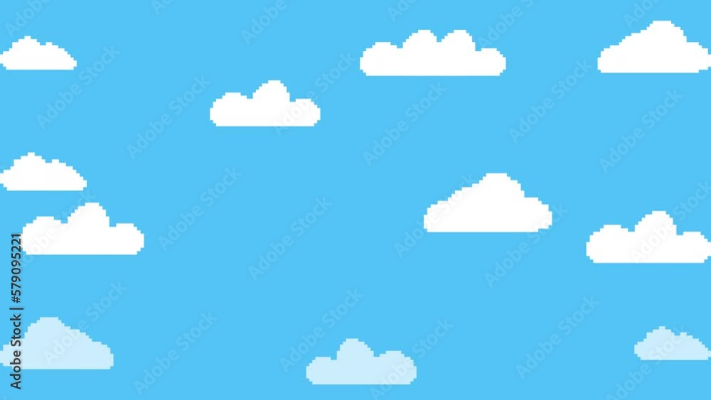 Poster cartoon clouds, sky, pixel art. for video retro game. seamless loop animation. vector pixel art 8 bi