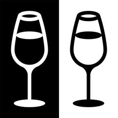 black and white wine glasses icon, wine glassware vector logo illustration for graphic and web design