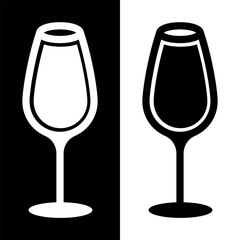 black and white wine glasses icon, wine glassware vector logo illustration for graphic and web design