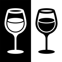 black and white wine glasses icon, wine glassware vector logo illustration for graphic and web design