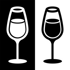 black and white wine glasses icon, wine glassware vector logo illustration for graphic and web design