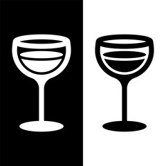 black and white wine glasses icon, wine glassware vector logo illustration for graphic and web design