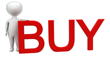 3d man presenting buy text concept