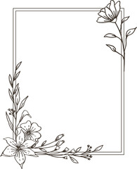 Fototapeta na wymiar Floral frame with organic hand drawn leaves and flower