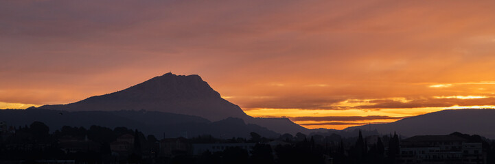 the Sainte Victoire mountain in the light of a winter morning