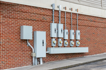 Electric Meters And Breakers On End Of Retail Strip Center