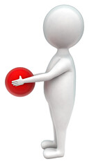 3d man holding red ball in hand concept