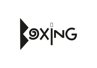 Lettering of boxing in black isolated on white background for poster, design, banner, sport club, resort, advertising, sport center, olympic games, sports shop, store, competition, tournament