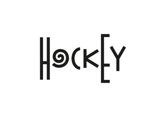 Lettering of hockey in black isolated on white background for poster, design, banner, sport club, resort, advertising, sport center, olympic games, sports shop, store, competition, tournament