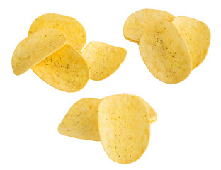 Collection of potato chips on a transparent background. Isolated object. Element for design