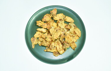 crispy fried salty splendid squid arranging on dish