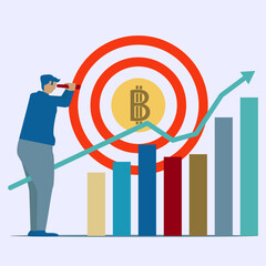 MARKET ANALYSIS, Desain vektor datar statistik dan analisis data untuk konsep investasi keuangan bisnis dengan tim pebisnis yang bekerja pada dasbor grafik monitor