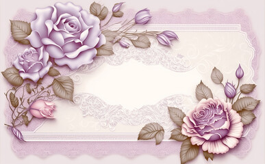 Hybrid Tea Roses violet flowers, decorative background with copy space illustrated vintage style. Generative AI