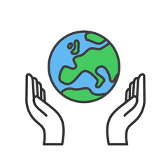 Hand holding planet earth, linear vector icon. Save the planet. Earth day symbol. World Environment Conservation.