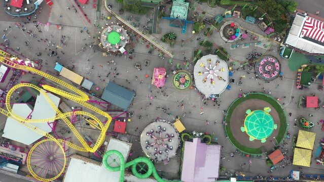  Rotating attractions in amusement park, entertaining zone in town