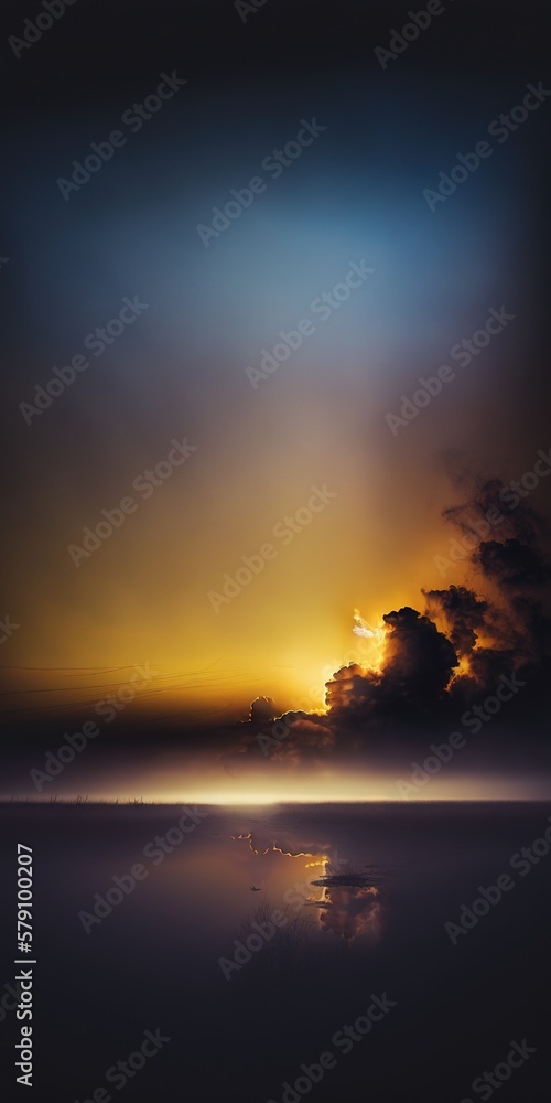 Poster the sun is setting over the ocean with clouds in the sky and a boat in the water in the foreground, 