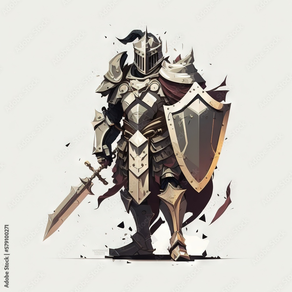 Aufkleber a stylized illustration of a knight with a sword and armor on a white background with a splash of pa