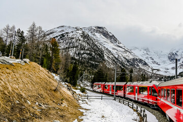 Morteratsch, Morteratschgletscher, Gletscher, Gletscherweg, Piz Bernina, Bellavista, Bernina, Berninapass, Engadin, Zug, Zugfahrt, Alpen, Graubünden, Winter, Winterwanderweg, Langlauf, Schweiz