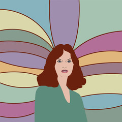 Colors for redheads is illustrated with a woman surrounded by colors that go well with red hair. 