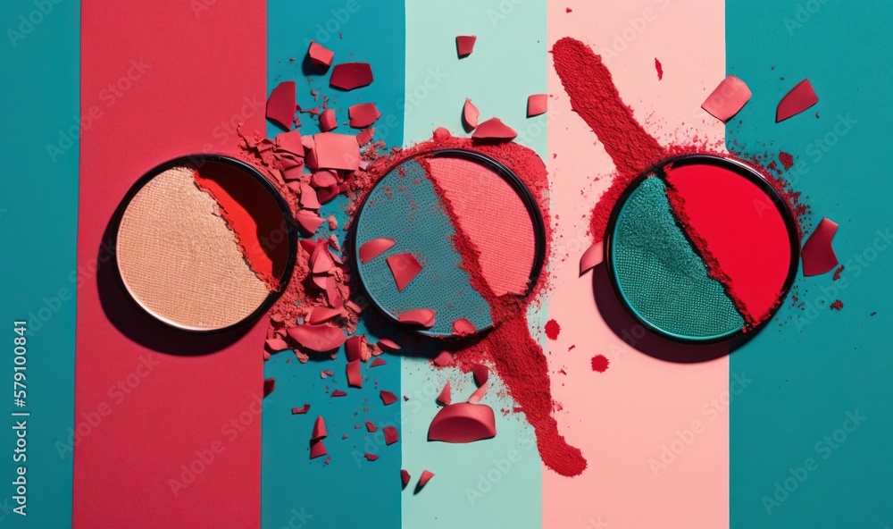 Poster three different colored powders on a multicolored background with a broken one and a broken one on t