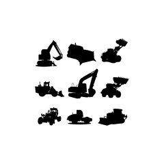 excavator truck set silhouette collection