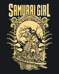 Samurai girl vector design illustration with simple color