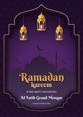 Attractive ramadan kareem flyer template with arabic calligraphy and lantern easy to edit