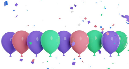 3d render of balloons with confetti flying isolated.