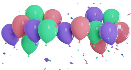 3d render of balloons with confetti flying isolated.