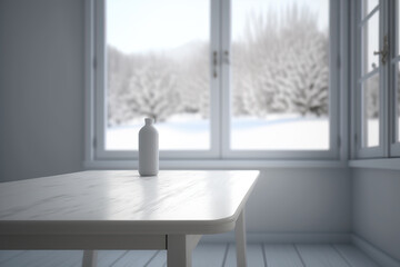 empty white wooden table in white room, ai generated