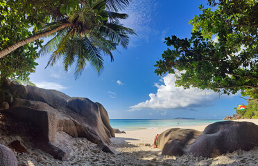 Entrance to Beach Anse Georgette, Praslin, Seychelles