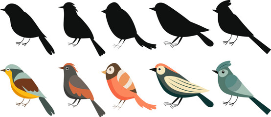 set of birds silhouette isolated, vector