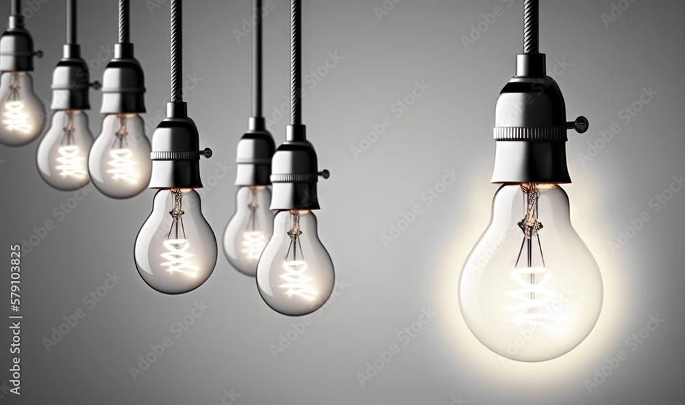 Poster a group of light bulbs hanging from a ceiling with a light bulb on each of them and a string of ligh