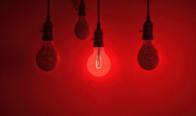  a group of light bulbs hanging from a red wall in a room with a red wall in the background and a red wall in the foreground.  generative ai