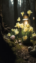 Exclusive Easter decoration with the traditional Easter eggs and spring flowers