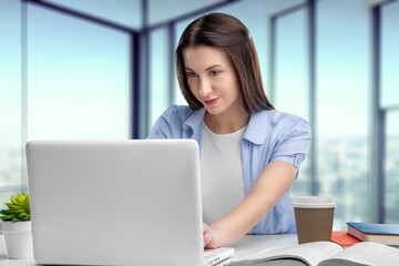Modern Office background: Business woman Working
