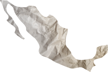 Mexico map paper texture cut out on transparent background.