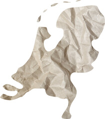 Netherlands map paper texture cut out on transparent background.