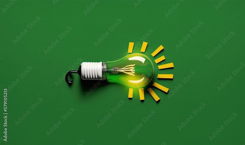 Poster a green light bulb shaped like a lightbulb with a keychain attached to it on a green surface with ye